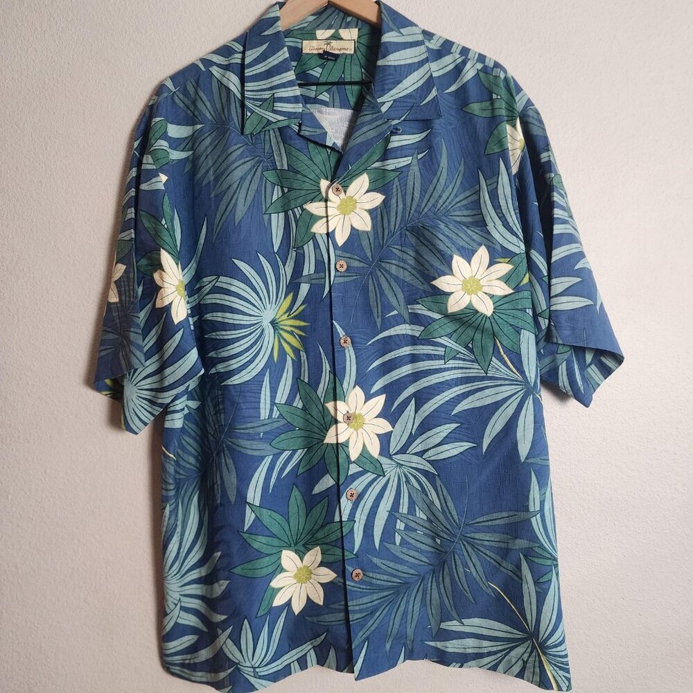 Tommy Bahama Shirt Mens Large Blue Silk Hawaiian Camp Floral Short Sleeve Relax - Picture 1 of 11